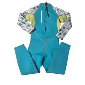 Kids Swim Wetsuit in Teal and Lime Green X Manta Long Sleeve Diving Swimsuit